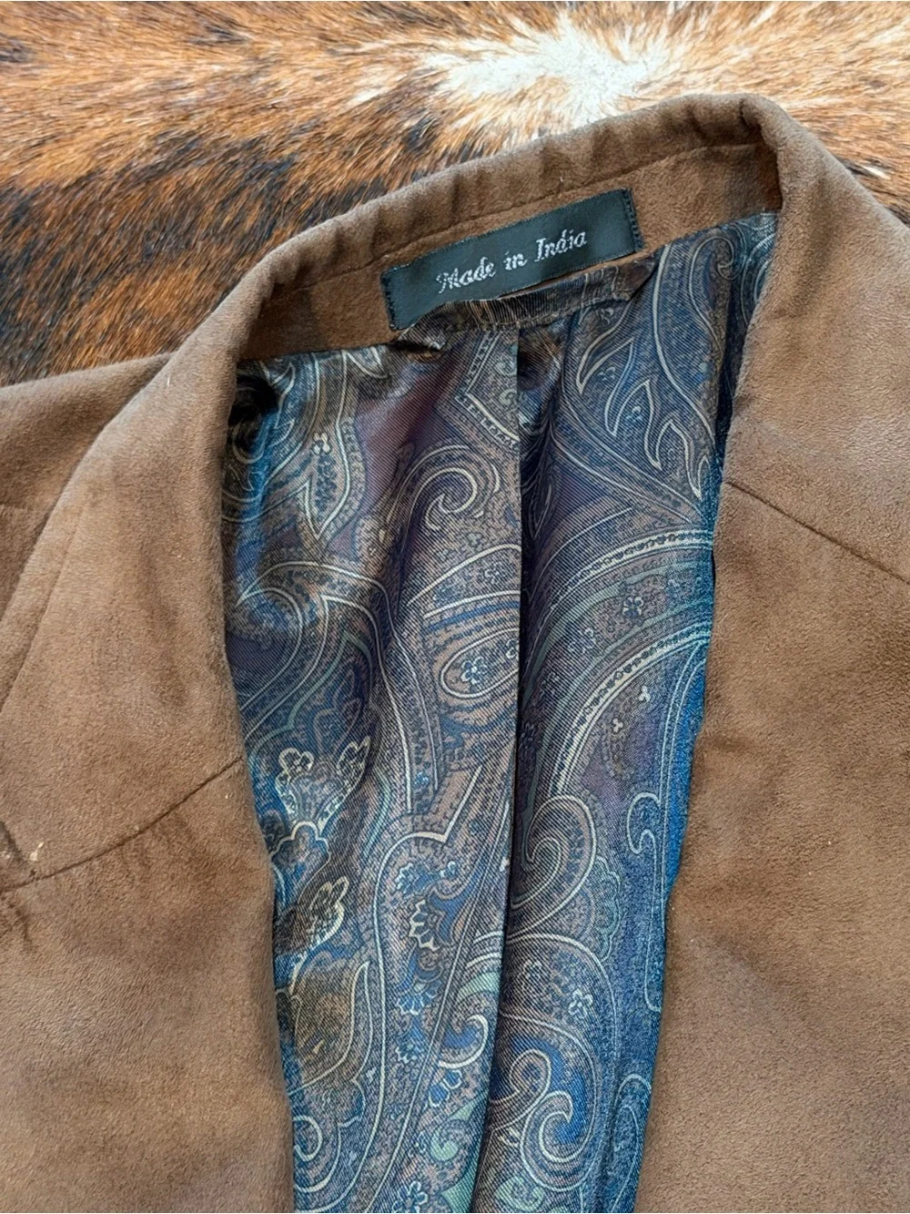 Lauren Ralph Lauren Blazer Men’s 40R Brown Suede Look Paisley Lining Sport Coat